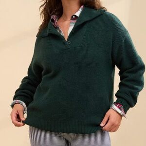 Aerie CozyUp Waffle Knit Button Sweater Dark Green Sz XXS NWT